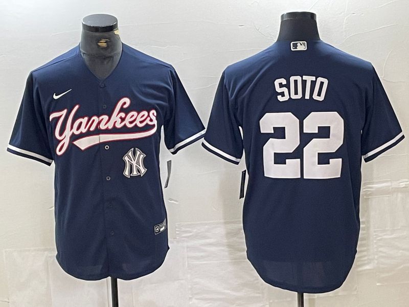Men New York Yankees 22 Soto Dark blue Second generation joint name Nike 2024 MLB Jersey style 3